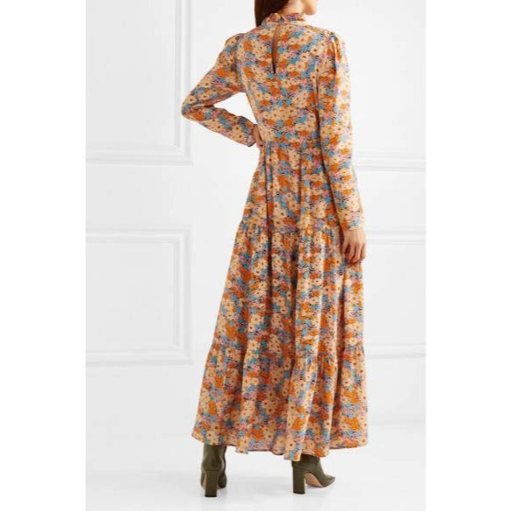 Stine Goya Judy Tiered Floral Silk Crepe Maxi Dress Multi Womens Size M Prairie - Picture 2 of 11